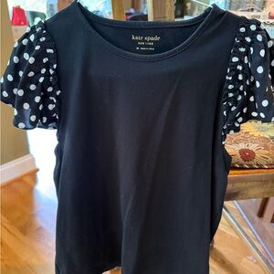 kate spade Black Short Sleeve Top with Polka Dot Puff Sleeves